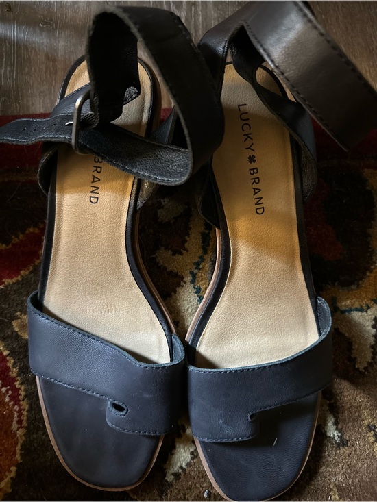 Lucky Brand Shoes - Lucky Brand Black Leather Open-Toe Ankle-Strap Sandals